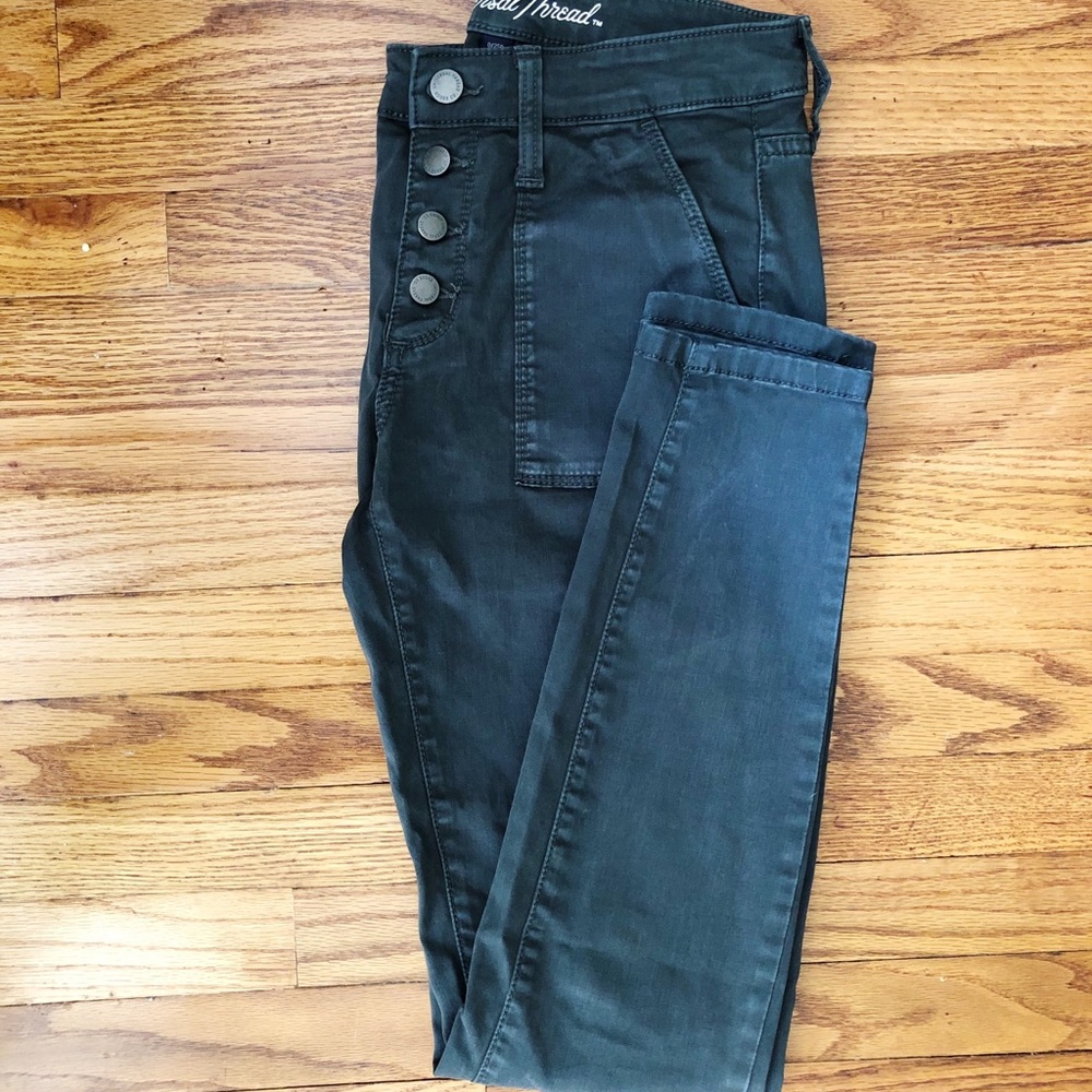 High rise olive jeans